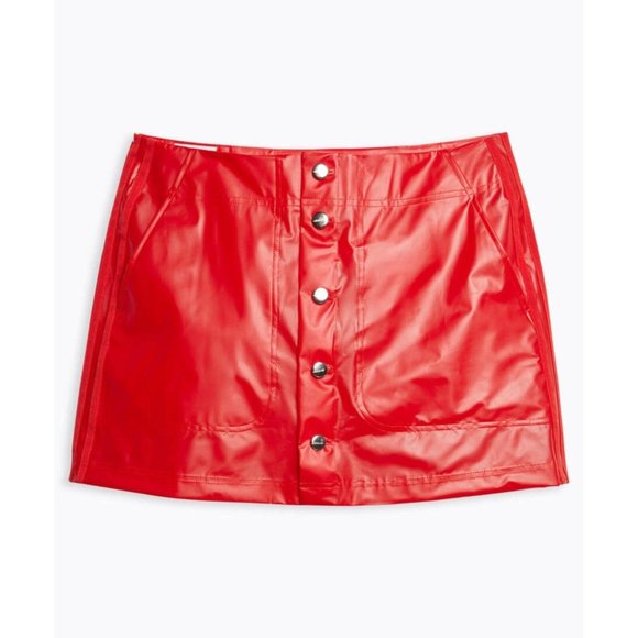 NEW Size XS Adidas x Fiorucci Kiss Red Transparent TPU Mini Skirt Button front - Picture 1 of 3